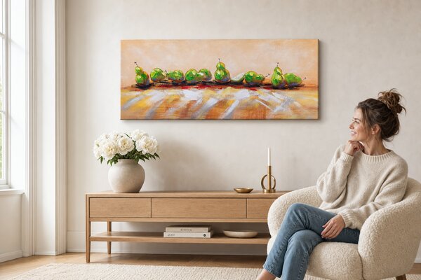 Maľovaný obraz na stenu HRUŠKY 120x50 cm - 120×50 cm / Premium 4 cm