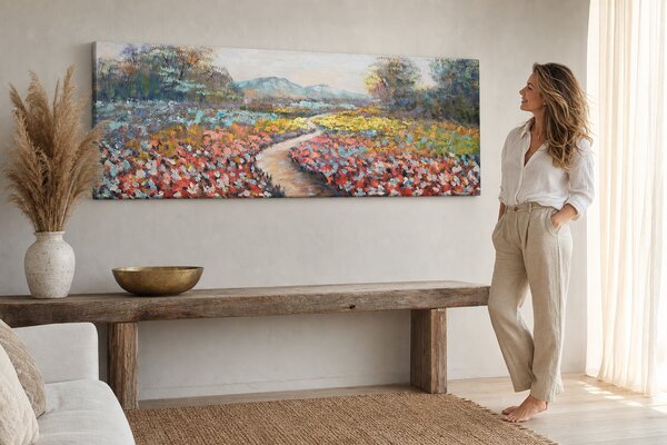 Maľovaný obraz na stenu KRAJINA 100x40 cm - 100×40 cm / Klasický 2 cm
