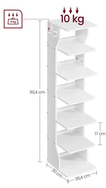 Botník CINDY, 6 úrovní, 30x26,4x110,4cm, biela Vasagle
