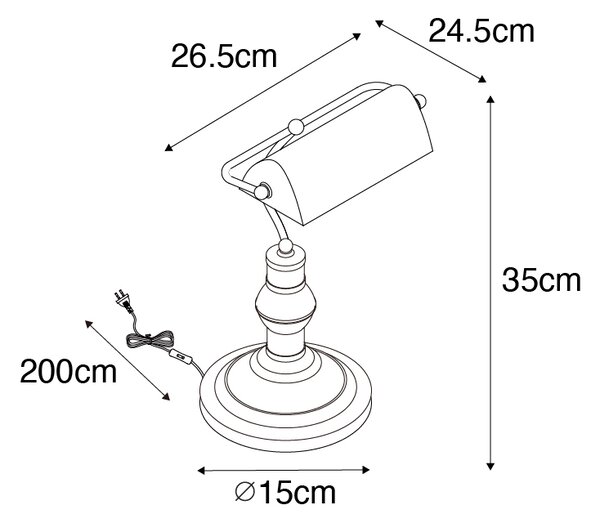 Klasická stolná lampa/notárska lampa mosadz - Banker