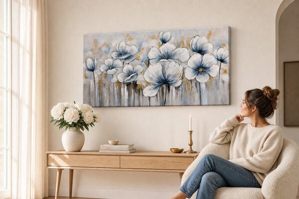 Maľovaný obraz na stenu KVETY 100x50 cm - 100×50 cm / Klasický 2 cm