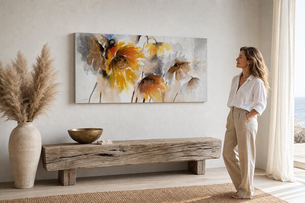 Maľovaný obraz na stenu KVETY 100x50 cm - 100×50 cm / Premium 4 cm