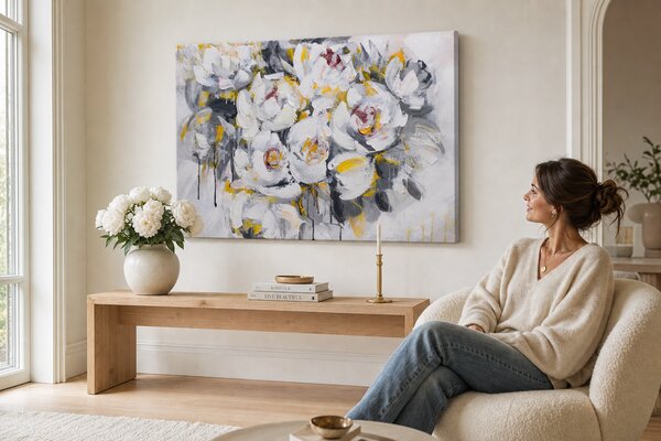 Maľovaný obraz na stenu KVETY 90x60 cm - 90×60 cm / Klasický 2 cm