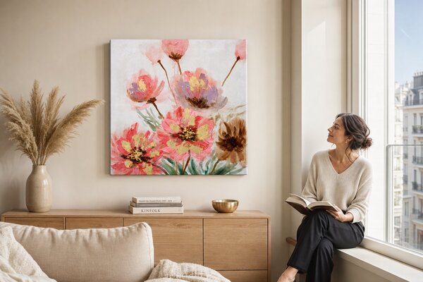 Maľovaný obraz na stenu KVETY 60x60 cm - 60×60 cm / Klasický 2 cm