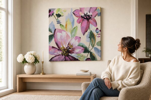 Maľovaný obraz na stenu KVETY 60x60 cm - 60×60 cm / Klasický 2 cm