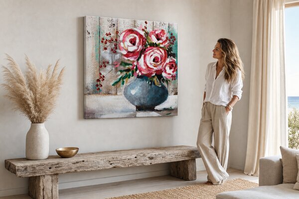 Maľovaný obraz na stenu KVETY 70x70 cm - 70×70 cm / Klasický 2 cm