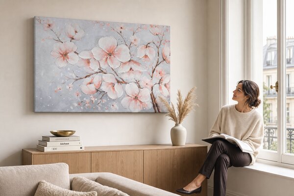 Maľovaný obraz na stenu KVETY 90x60 cm - 90×60 cm / Klasický 2 cm