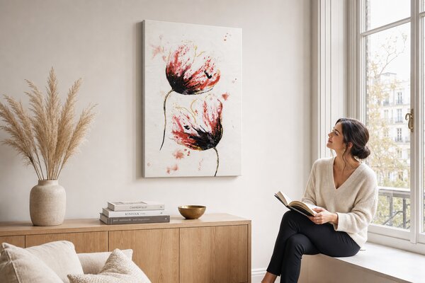 Maľovaný obraz na stenu KVETY 60x90 cm - 60×90 cm / Klasický 2 cm