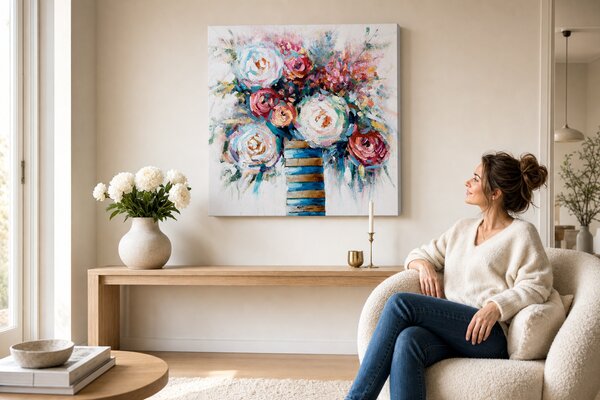 Maľovaný obraz na stenu KVETY 70x70 cm - 70×70 cm / Klasický 2 cm