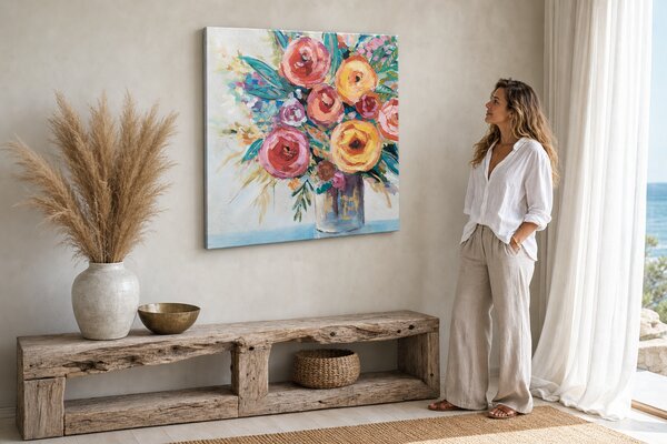 Maľovaný obraz na stenu KVETY 80x80 cm - 80×80 cm / Klasický 2 cm