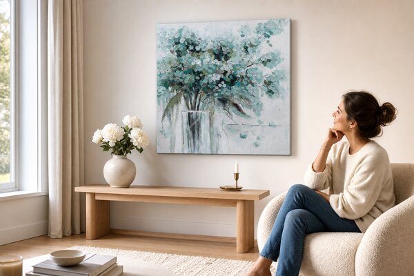 Maľovaný obraz na stenu KVETY VO VÁZE 70x70 cm - 70×70 cm / Klasický 2 cm