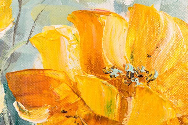 Maľovaný obraz na stenu Kvety vo váze — žltá kytica 70×70 cm - 70×70 cm / Klasický 2 cm