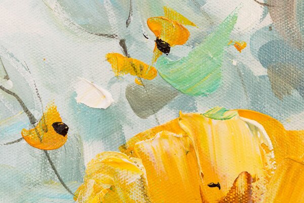 Maľovaný obraz na stenu Kvety vo váze — žltá kytica 70×70 cm - 70×70 cm / Klasický 2 cm