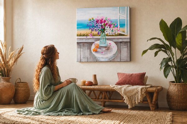 Maľovaný obraz na stenu KVETY VO VÁZE 60x60 cm - 60×60 cm / Klasický 2 cm