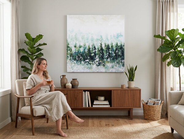 Maľovaný obraz na stenu LES 100x100 cm - Klasický 2 cm