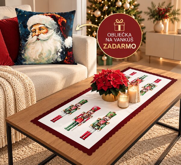 Vianočný obrus Luskáčik Karo 50×100 cm + obliečka Mikuláš 40×40 cm ZADARMO