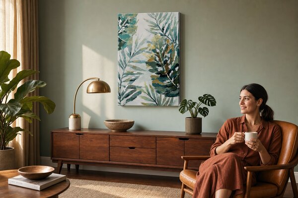 Maľovaný obraz na stenu LISTY 60x90 cm - 60×90 cm / Premium 4 cm