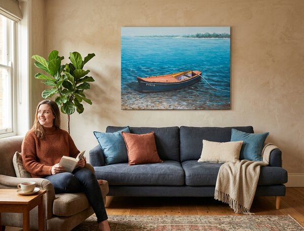 Maľovaný obraz na stenu LOĎKA 120x90 cm - 120×90 cm / Premium 4 cm