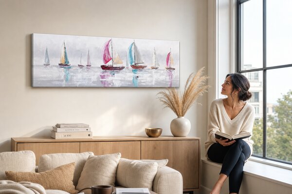 Maľovaný obraz na stenu LODE 120x40 cm - 120×40 cm / Klasický 2 cm