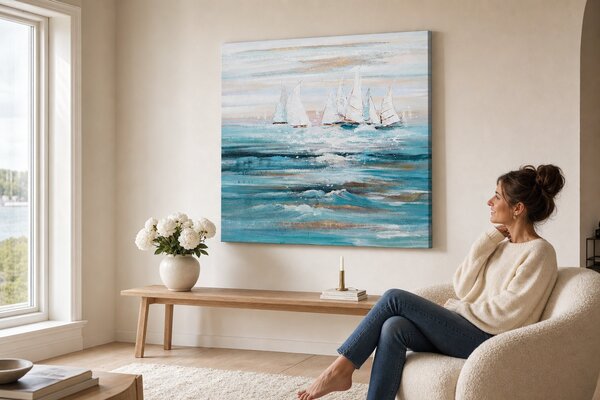 Maľovaný obraz na stenu LOĎKY 90x60 cm - 90×60 cm / Klasický 2 cm