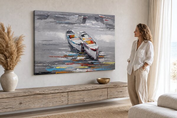 Maľovaný obraz na stenu LOĎKY 90x60 cm - 90×60 cm / Premium 4 cm