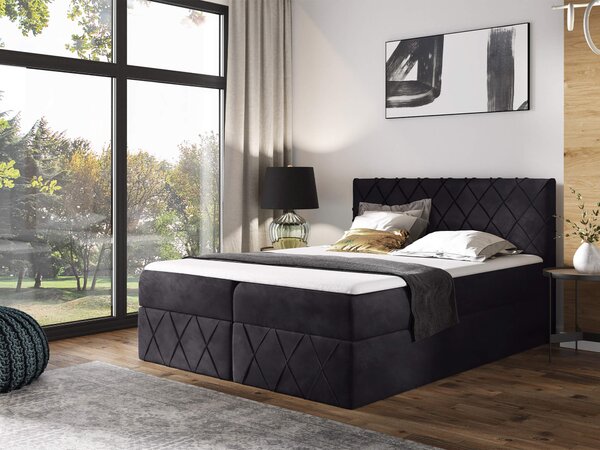 Wilsondo Čalúnená boxspring posteľ s vrchným matracom Paros Lux - čierna Kronos Rozmer: 160x200