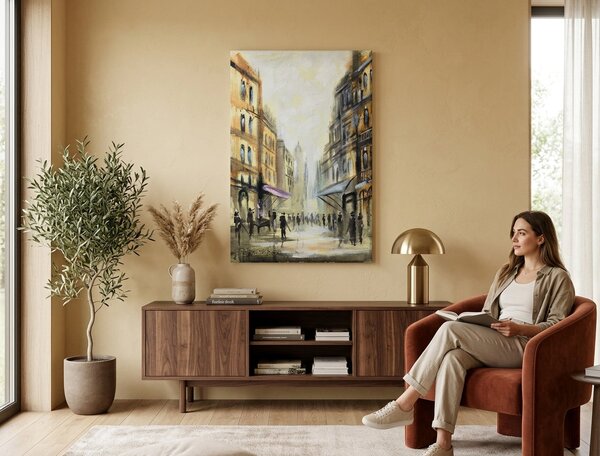 Maľovaný obraz na stenu MESTO 60x90 cm - 60×90 cm / Klasický 2 cm