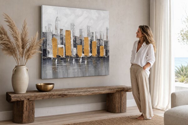 Maľovaný obraz na stenu MESTO 70x70 cm - 70×70 cm / Klasický 2 cm
