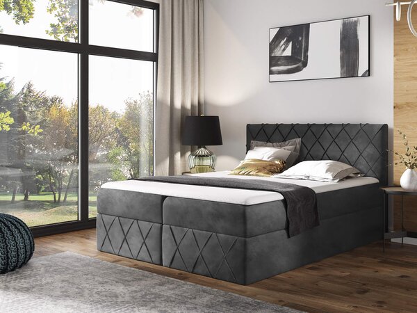 Wilsondo Čalúnená boxspring posteľ s vrchným matracom Paros Lux - tmavosivá Kronos Rozmer: 140x200
