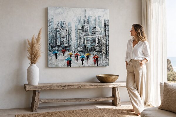 Maľovaný obraz na stenu MESTO 70x70 cm - 70×70 cm / Klasický 2 cm