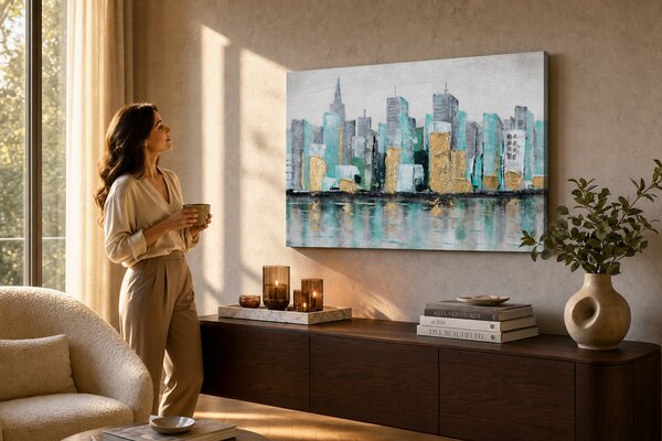 Maľovaný obraz na stenu MESTO 90x60 cm - 90×60 cm / Klasický 2 cm