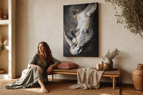 Maľovaný obraz na stenu NOSOROŽEC 80x120 cm - 80×120 cm / Klasický 2 cm
