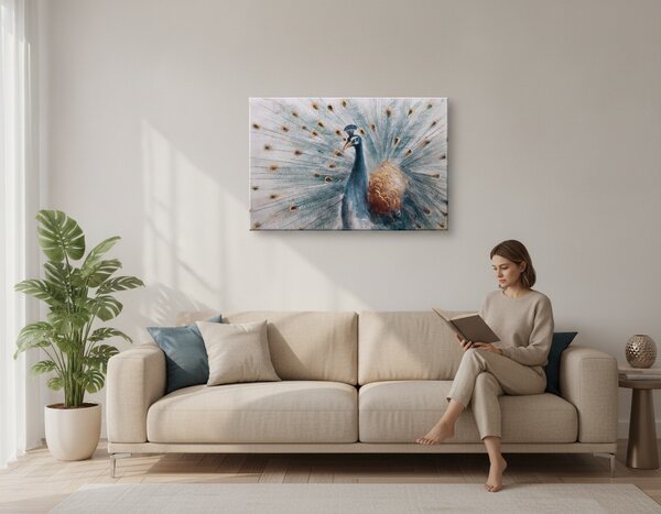 Maľovaný obraz na stenu PÁV 90x60 cm - 90×60 cm / Premium 4 cm