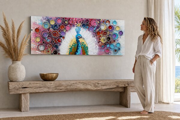 Maľovaný obraz na stenu PÁV 100x40 cm - 100×40 cm / Klasický 2 cm