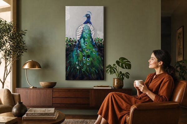Maľovaný obraz na stenu PÁV 60x120 cm - 60×120 cm / Klasický 2 cm