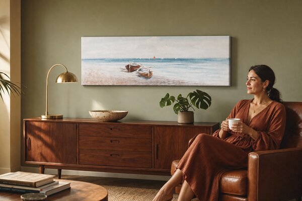 Maľovaný obraz na stenu PLÁŽ 120x40 cm - 120×40 cm / Klasický 2 cm