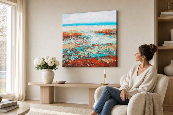 Maľovaný obraz na stenu PRÍMORIE 60x60 cm - 60×60 cm / Premium 4 cm