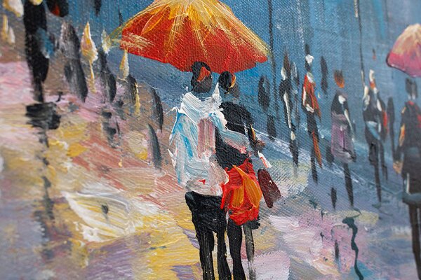 Maľovaný obraz na stenu PRECHÁDZKA MESTOM 60x90 cm - 60×90 cm / Klasický 2 cm