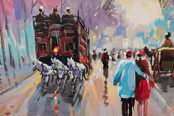 Maľovaný obraz na stenu PRECHÁDZKA V PARÍŽI 60x90 cm - 60×90 cm / Klasický 2 cm