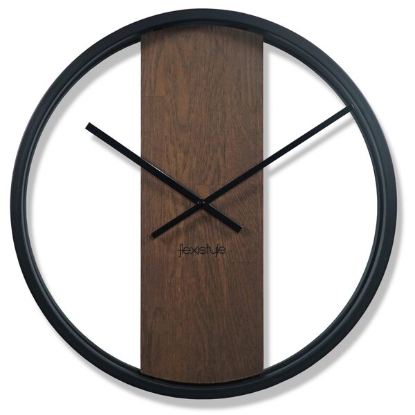 Hnedé drevené nástenné hodiny s priemerom 50cm Hnedá