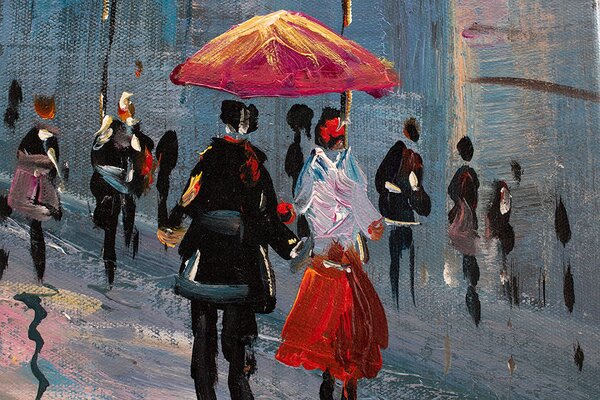 Maľovaný obraz na stenu PRECHÁDZKA MESTOM 60x90 cm - 60×90 cm / Klasický 2 cm
