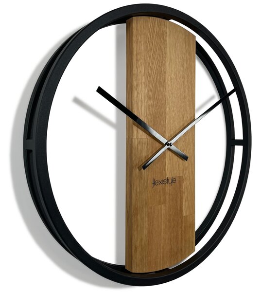 Moderné hodiny s priemerom 50cm v kombinácií dreva a kovu Hnedá