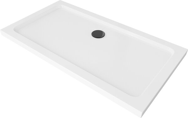 Mexen SLIM - Obdĺžniková sprchová vanička 130x70x5cm + čierny sifón, biela, 40107013B