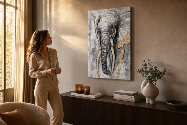 Maľovaný obraz na stenu SLON 40x60 cm - 40×60 cm / Klasický 2 cm