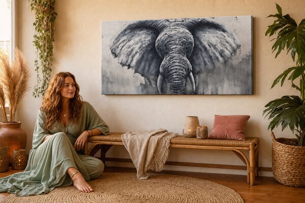 Maľovaný obraz na stenu SLON 140x70 cm - 140×70 cm / Klasický 2 cm