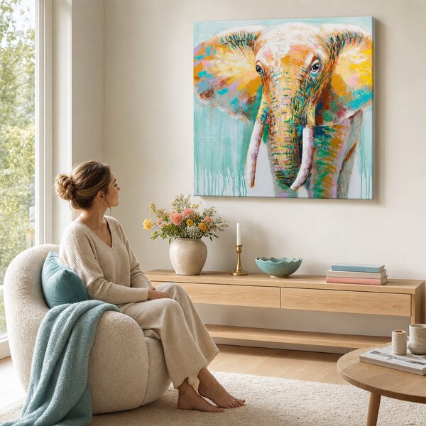 Maľovaný obraz na stenu SLON 70x70 cm - 70×70 cm / Klasický 2 cm