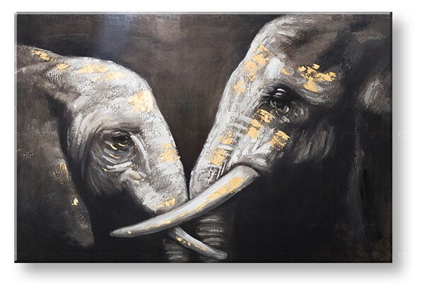 Maľovaný obraz na stenu SLONY 120x80 cm - 120×80 cm / Premium 4 cm