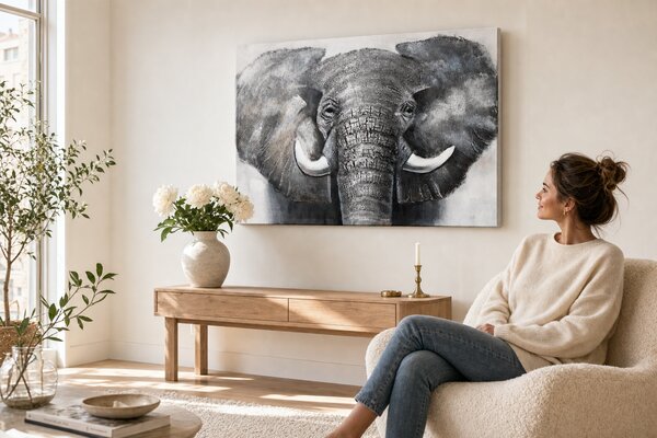 Maľovaný obraz na stenu SLON 100x70 cm - 100×70 cm / Klasický 2 cm