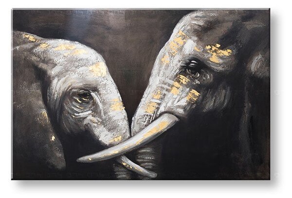 Maľovaný obraz na stenu SLONY 120x80 cm - 120×80 cm / Premium 4 cm