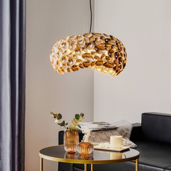 Narisa LED závesné svetlo Ø 46 cm ružovo zlaté/hnedé, Obývacia izba / jedáleň, kov, Dizajn, Závesné svietidlo